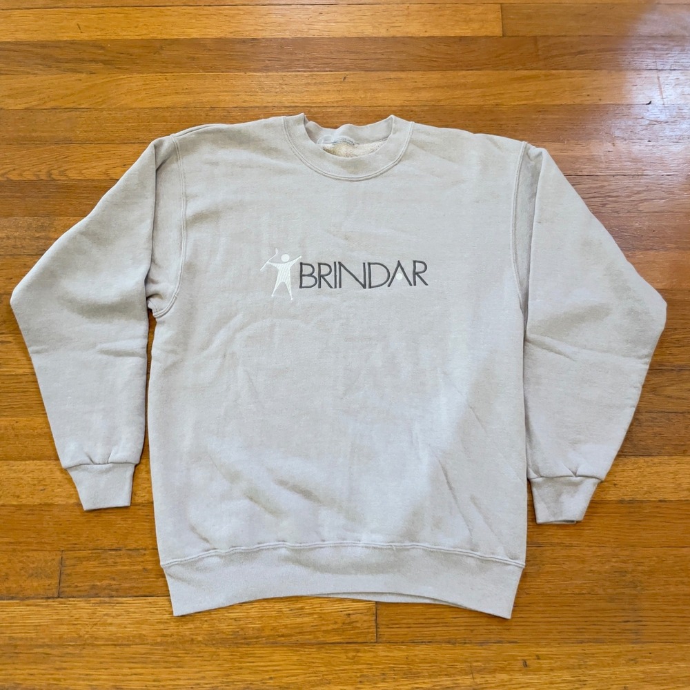 VTG‎ 80s 90s BRINDAR Mens Long Sleeve Sweatshirt Tan Logo Brand Promo M-L USA